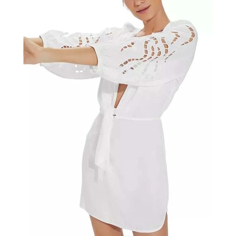 ViX Paula Hermanny White Eyelet Tie Beach Swim Coverup Dress Womens S/M. New